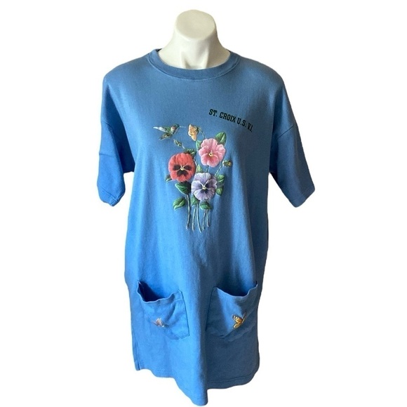 super t’s Dresses & Skirts - Vintage Super T’s Blue Floral Pansy St. Croix U.S. V.I. 100% Cotton Mini Dress